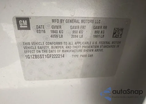 2016 Chevrolet Malibu Ls from USA, damaged, VIN 1G1ZB5ST1GF222214